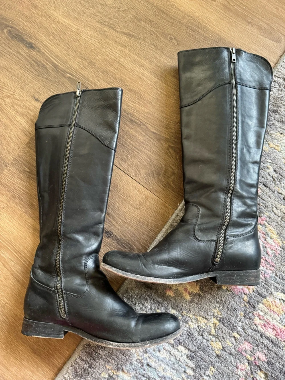 Frye Black Leather Knee High Riding Boots